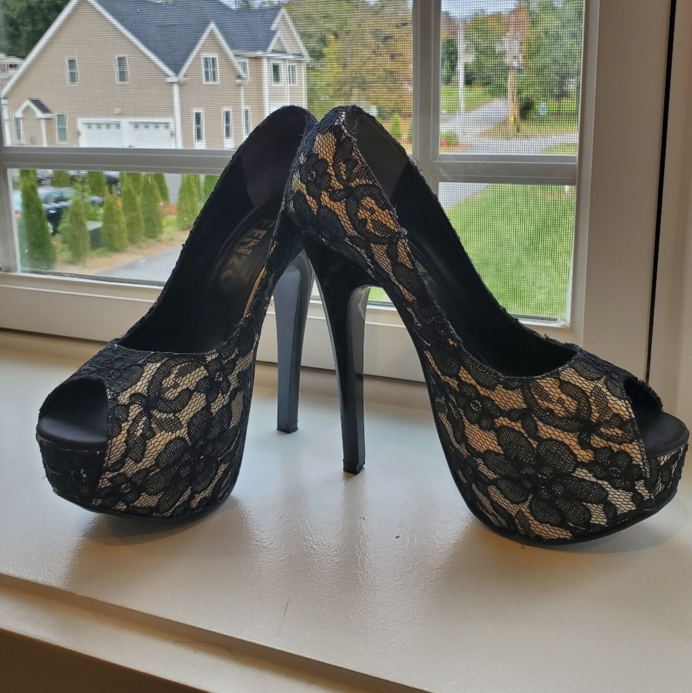Black and nude Lace Heels